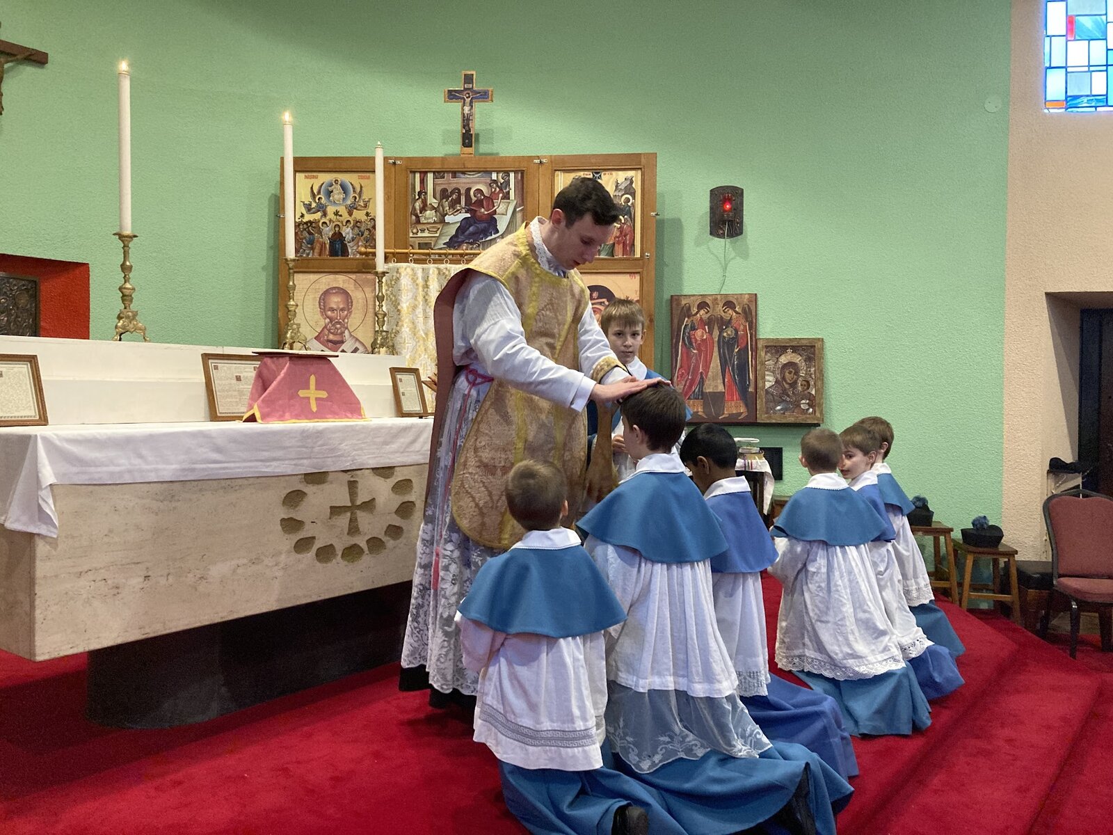 Mass with altar boys at Church of the Immaculate Heart of Mary, Belfast